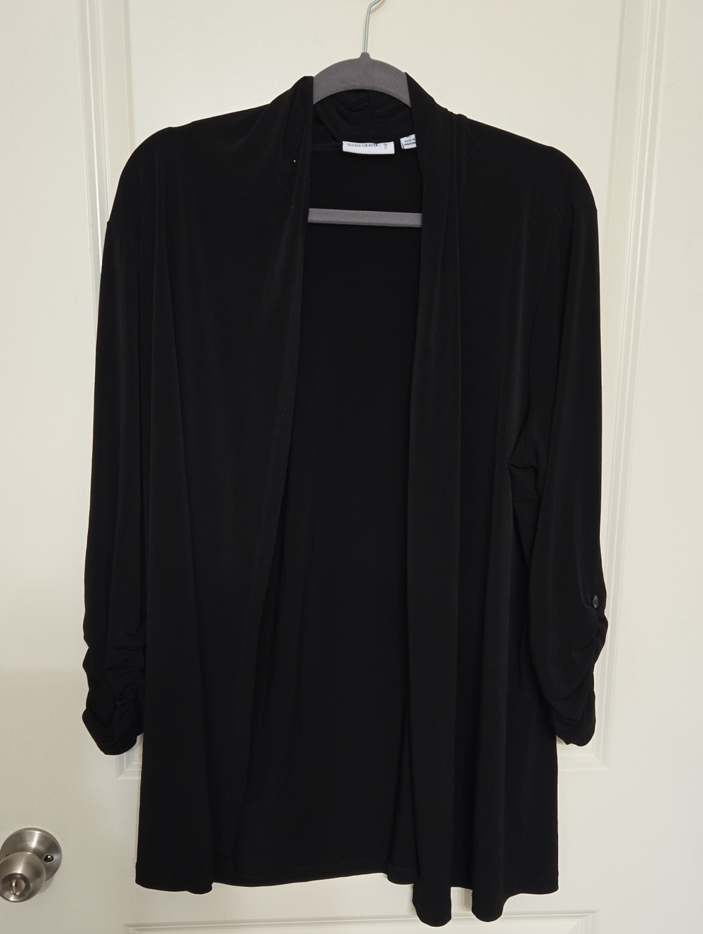 Susan Graver Black Open-Front Cardigan